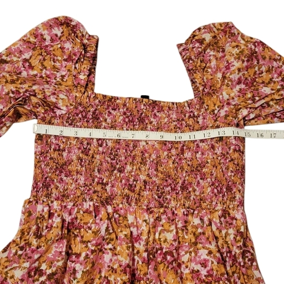 J. Crew Smocked puff-sleeve dress in faded floral pink BD996 Women's Large - Picture 8 of 9